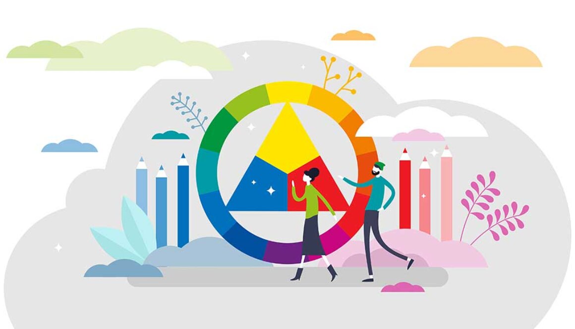 Vector illustration of a colour wheel with pencil crayons