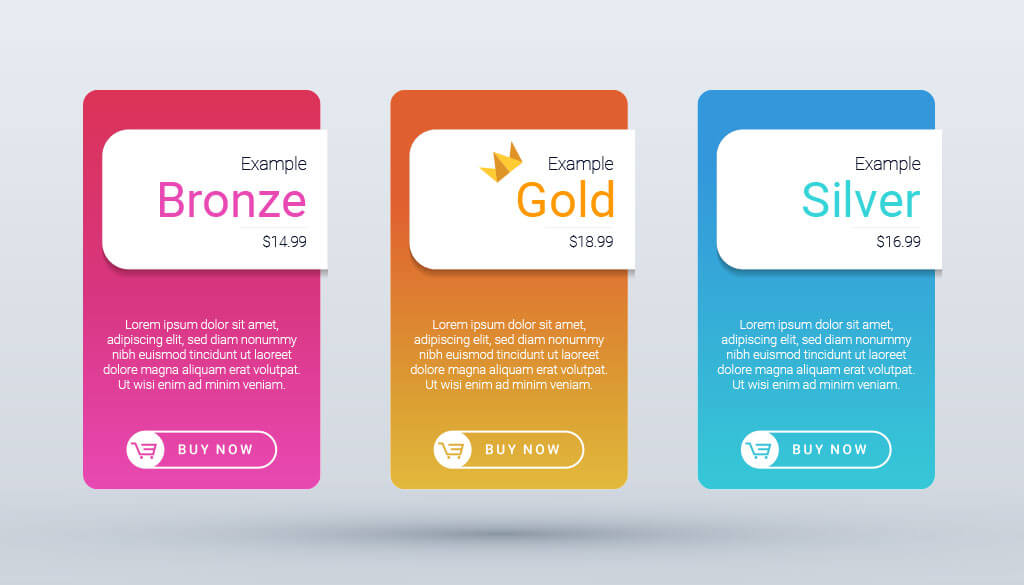 three-panel-price-plan-mockup Three panel price plan example with Bronze, Gold, and Silver.