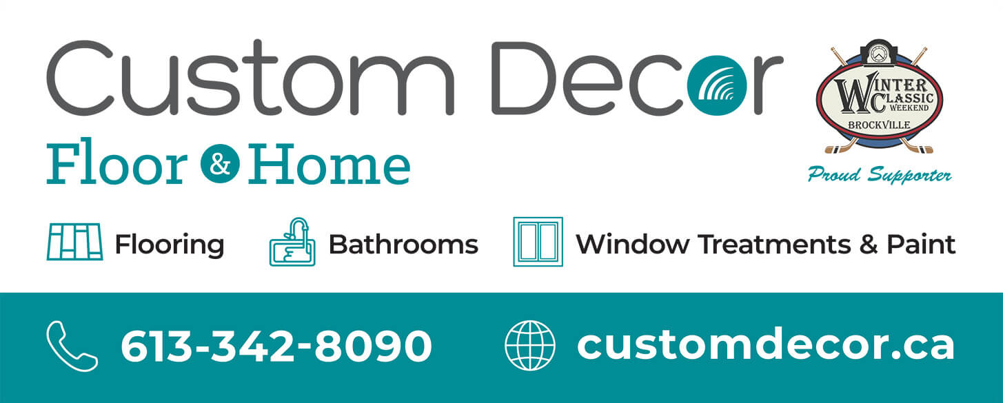 Rink Sign Custom Decor rink sign with logo, icons, phone number and website.
